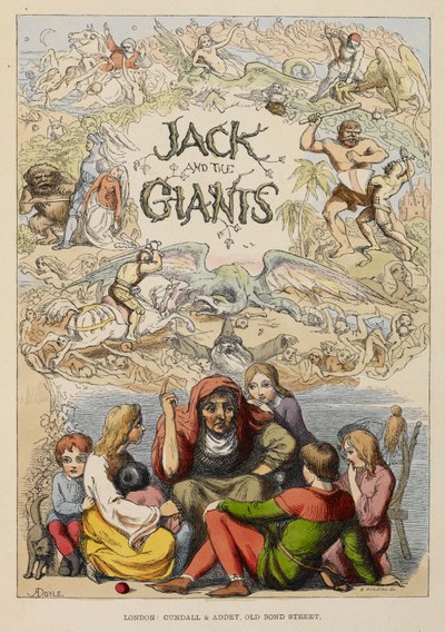 Pagina del titolo illustrata che mostra una persona anziana che racconta storie ai bambini. da Richard Doyle