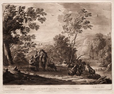 Liber Veritatis: No. 25, Paesaggio montuoso e boscoso con pastori che suonano e capre che brucano da Richard Earlom
