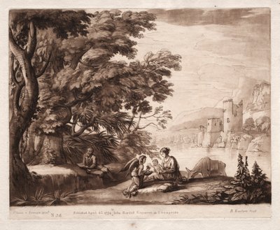 Liber Veritatis: No. 38, Il riposo della Sacra Famiglia lungo un fiume, 1774 da Richard Earlom