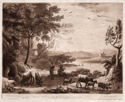 Liber Veritatis: No. 42, Paesaggio fluviale con pastore e pastorella e un gregge di bovini da Richard Earlom