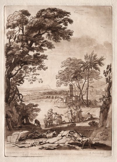 Liber Veritatis: No. 47, Una scena fluviale con il ritrovamento di Mosè da Richard Earlom