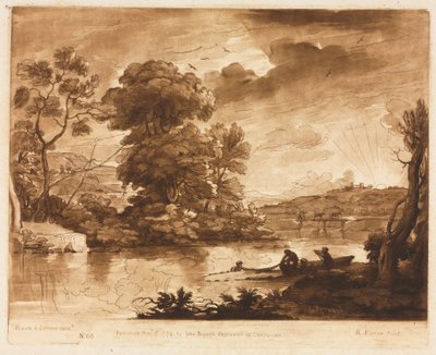 Liber Veritatis: No. 68, Paesaggio al tramonto con pescatori che tirano una rete da Richard Earlom