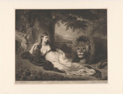 Ritratto di Mary Lawrence con un leone in un paesaggio da Richard Earlom