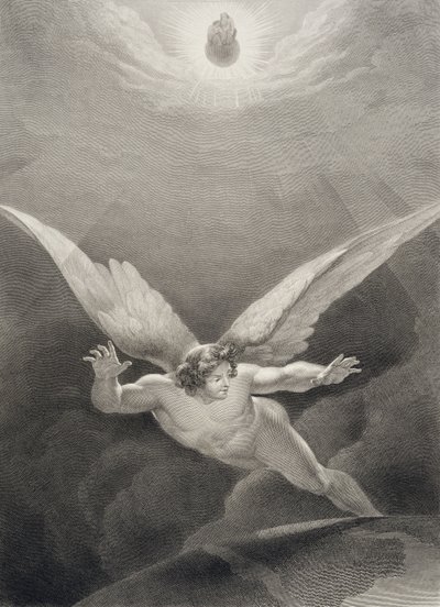 Satana salta oltre le mura del Paradiso, da un