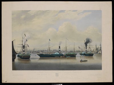 Alla Humber Union Steam Packet Company questa incisione della nave a vapore Wilberforce in tre posizioni con una vista del porto e della città di Hull da Richard G. Reeve