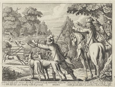 Cervi inseguiti da cani da caccia (diversi modi di cacciare, falconeria e pesca secondo lo stile inglese) da Richard Gaywood (possibly)
