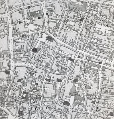Mappa stradale di Londra intorno a Guildhall da Richard Horwood