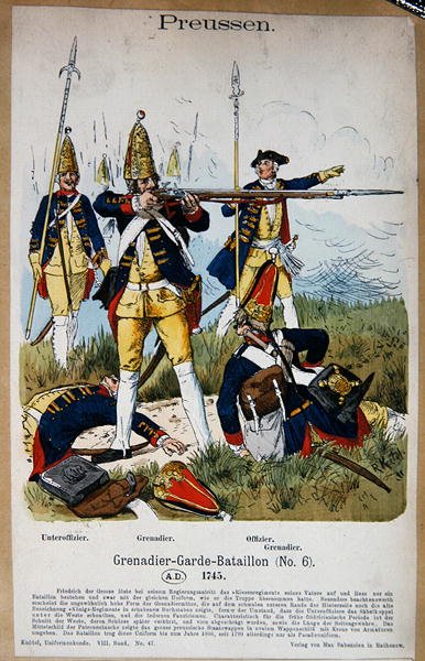 Granatieri e ufficiali prussiani nel 1745, c.1890 da Richard Knoetel