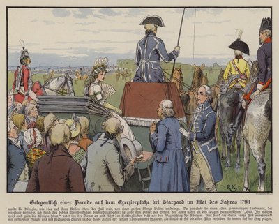 Regina Louise di Prussia a una parata sul campo di parata a Stargard, maggio 1798 da Richard Knotel