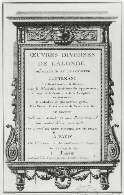 Frontespizio di Oeuvres diverses de Lalonde, decorateur et dessinateur da Richard Lalonde