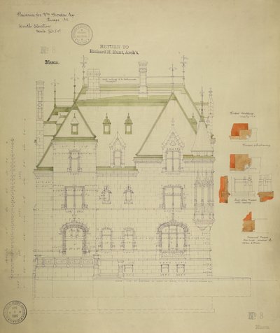 Residenza William Borden, Chicago, Illinois, Elevazione Sud da Richard Morris Hunt