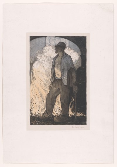 Lavoratore vicino a un fuoco da Richard Nicolaüs Roland Holst (signed by artist)