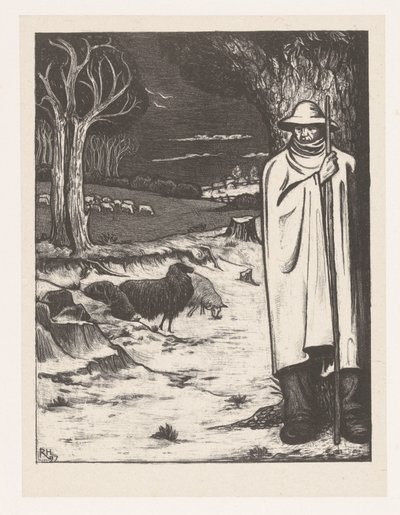 Pastore con un gregge di pecore in un paesaggio collinare da Richard Nicolaüs Roland Holst
