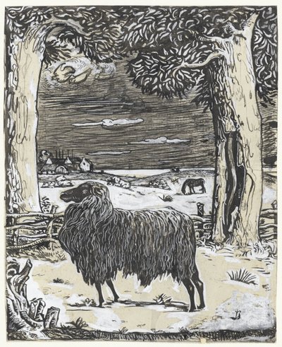 Pecora in un paesaggio con due alberi da Richard Nicolaüs Roland Holst