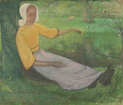 Donna di Huizen seduta sotto un albero da Richard Nicolaüs Roland Holst