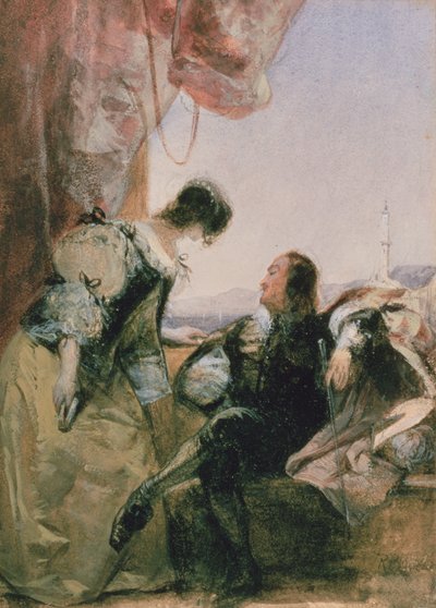 Un Cavaliere e la sua Signora su una Terrazza, Genova da Richard Parkes Bonington