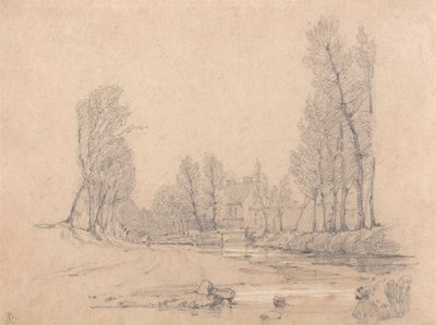 Ruscello boscoso e fattoria in Normandia da Richard Parkes Bonington