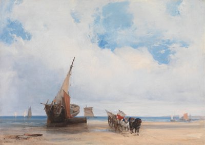 Imbarcazioni arenate e un carro vicino a Trouville da Richard Parkes Bonington