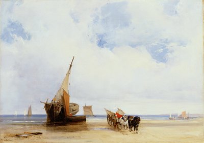 Imbarcazioni Arenate e un Carro vicino a Trouville da Richard Parkes Bonington