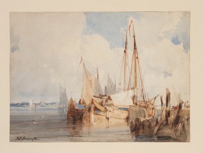Barche da pesca ormeggiate in un estuario, c.1825 da Richard Parkes Bonington