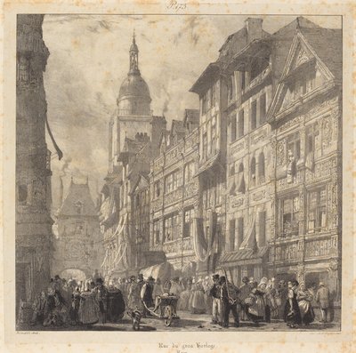 Rue du gros-horloge, Rouen da Richard Parkes Bonington