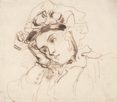 Studio di una donna con la testa sulla mano da Richard Parkes Bonington