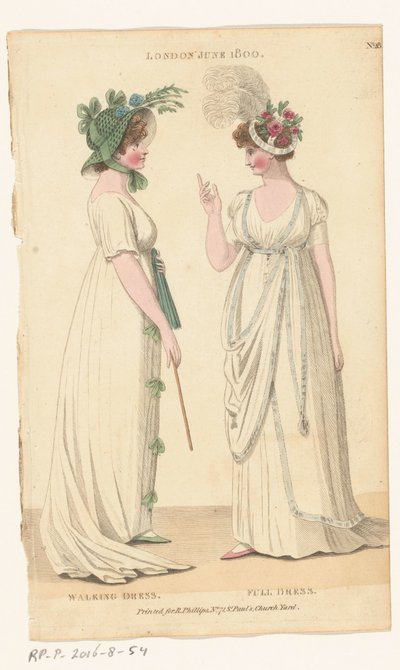 Magazine of Female Fashions of London and Paris, No. 28: London, June 1800: Walking Dress; Full Dress da Richard Phillips