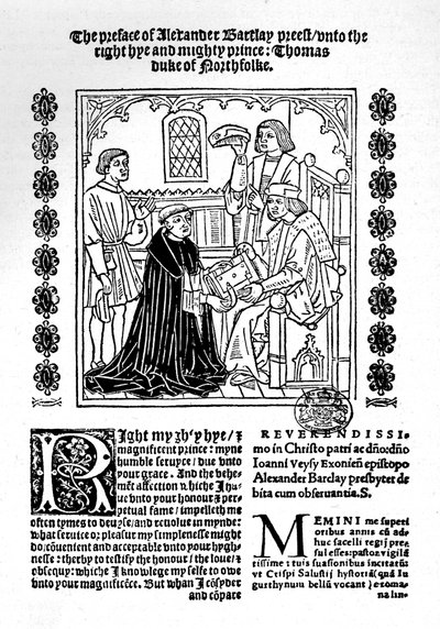 Il traduttore presenta il suo libro al Duca di Norfolk da Richard Pynson