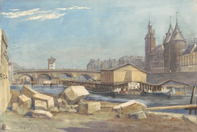 Île de la Cité, il Pont au Change e la Conciergerie, Parigi, 1837 da Richard Redgrave