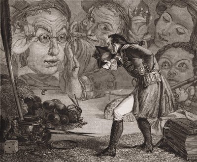 I viaggi di Gulliver di Jonathan Swift. Gulliver esposto su un tavolo all