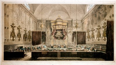 Vista della Camera dei Lord, camera alta del Parlamento della Gran Bretagna. Incisione di Rothwell. XIX secolo Parker Gallery, Londra da Richard Rothwell