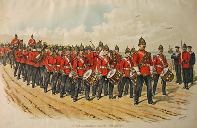 Banda della Fanteria Leggera dei Marines Reali che Guida una Colonna di Uomini in Marcia, 1895 da Richard Simkin