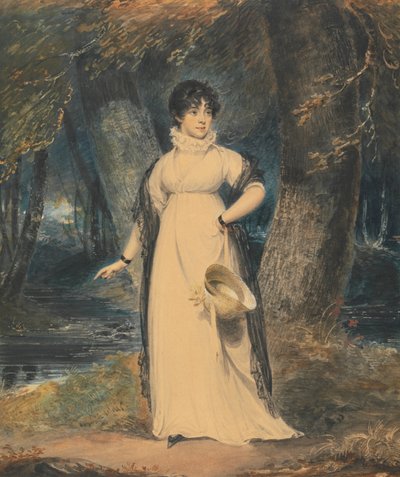 Paesaggio con Ritratto di una Signora, a Figura Intera, che Tiene un Cappello da Richard Westall