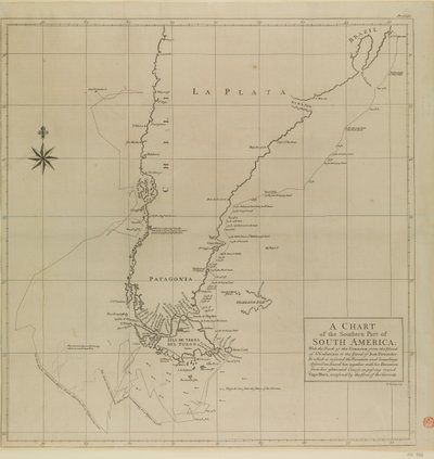 Carta della parte meridionale del Sud America con il percorso del Centurion da Richard William Seale