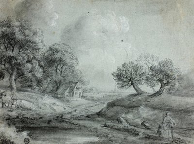 Paesaggio con donna e mucche (recto); Schizzo di un paesaggio (verso) da Richard Wilson