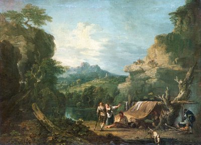 Paesaggio con banditi intorno a una tenda, 1752 da Richard Wilson