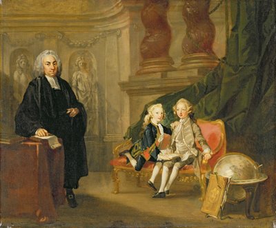 Principe Giorgio (1738-1820) e Principe Edoardo Augusto (1739-67) figli di Federico (1707-51) Principe di Galles, con il loro tutore Dr. Francis Ayscough, c.1748-49 da Richard Wilson
