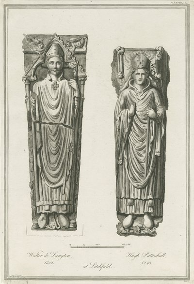 Cattedrale di Lichfield - Effigi di Walter de Langton e Hugh de Patteshull (incisione) da Richard Woollett Basire