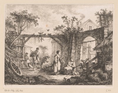 Veduta di un cortile con una vista attraverso un portale verso una casa da Richard de Saint Non