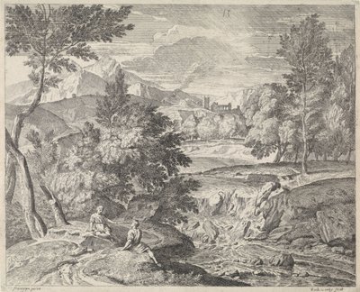 Paesaggio arcadico con due figure vicino a una cascata da Richard van Orley (II)