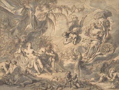 Giunone sul suo carro che visita una giovane donna e un dio del fiume da Richard van Orley