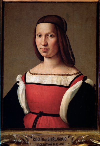 Ritratto di una signora delle classi inferiori in un vestito rosso con maniche a sbuffo da Ridolfo Il  Ghirlandaio
