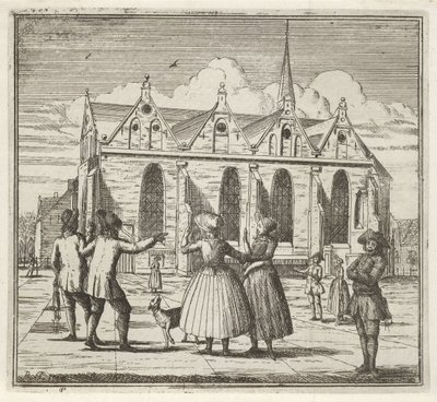 Uomini e donne in una piazza vicino alla Grande Chiesa di Leeuwarden, L