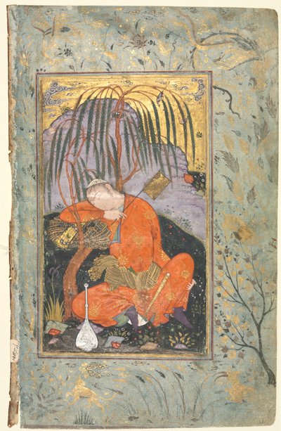 Giovane dormiente verso, Illustrazione da un manoscritto a pagina singola, primi del 1600 da Riza yi Abbasi