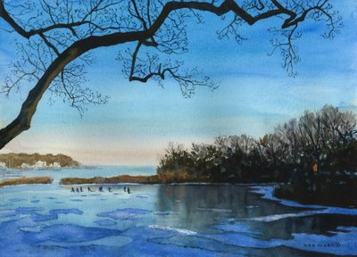 Giochi invernali, 2021 (acquerello su carta) da Rob Wood