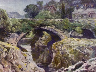 Il vecchio ponte, Bettws-y-Coed (litografia colorata) da Robert (after) Fowler