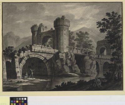 Fantasia architettonica di un ponte in rovina in un paesaggio da Robert Adam