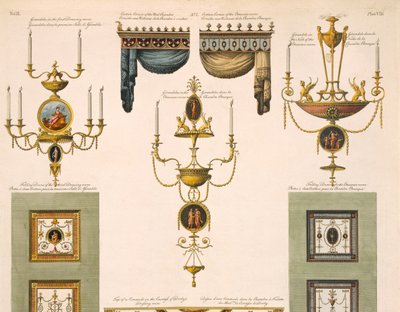 Progetti per cornici di tende, girandole e porte pieghevoli (dettaglio) da Robert Adam