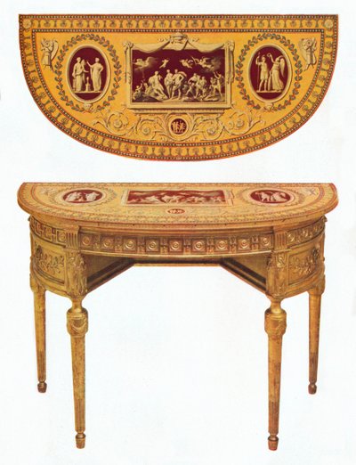 Uno di un paio di tavoli laterali di Adam, il piano dipinto nello stile di Pergolesi, XVIII secolo da Robert Adam