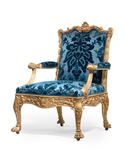 Una delle due poltrone dorate di Giorgio III da Robert Adam
